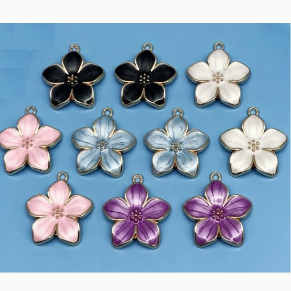 Flower Charms Set - Cherry Blossom Pendants 10pcs Zinc Alloy Enamel